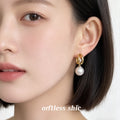 Gold Tone Huggie Hoop Earrings With Detachable Large White Pearl Drops view 2