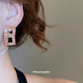 Crystal Open Rectangle Drop Earrings In Silver And Rose Gold view 3