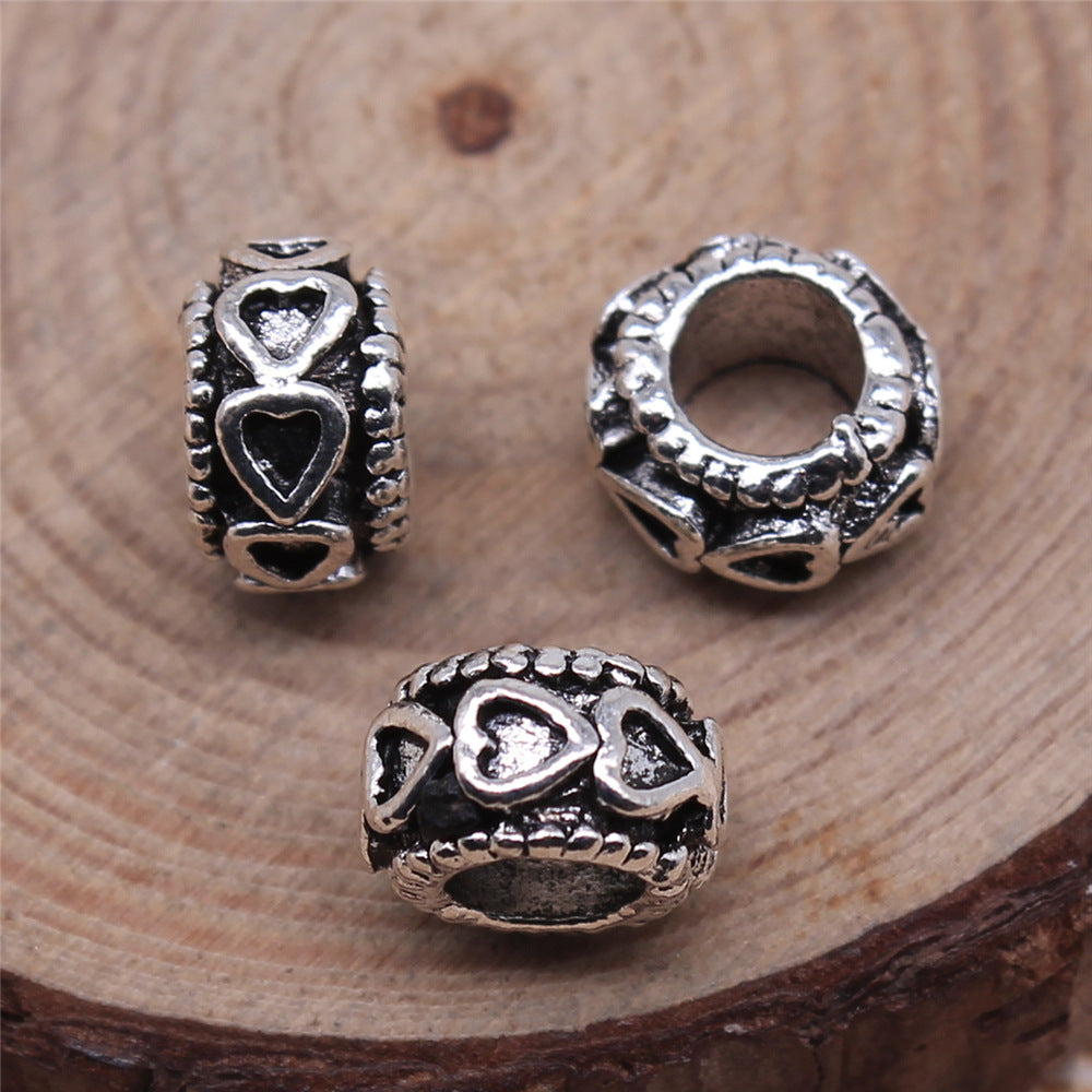 10x6mm 1.6g Antique Silver Zinc Alloy Heart Large Hole Beads for Bracelet Necklace Jewelry Making