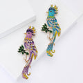 Long Tail Parrot Brooch in Blue or Purple Enamel Colors view 1