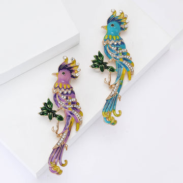 Long Tail Parrot Brooch in Blue or Purple Enamel Colors