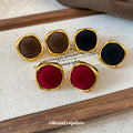 Velvet Square Stud Earrings in Black and Red with Metal Tone Details view 3