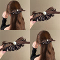 Leopard Print Ruffle Bow Pearl Twist Hair Clip Brown view 1