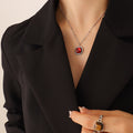 Cushion Crystal Pendant Necklace Stud Earrings Red Blue view 12