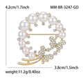 Pearl Wreath Brooch In Metal With White Faux Pearls And A Crystal Leaf Spray view 6