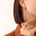 Double Row Zircon Tassel Drop Earrings Gold Or Steel view 2