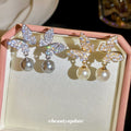 Crystal Butterfly Drop Earrings with Pearl Look Beads view 1