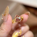 Gold Open Ring Red Enamel Gourd Charm With Pearl Accent view 1