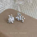 Silver-Tone Asymmetric Rectangle CZ Floral Cluster Stud Earrings view 3