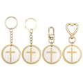 Round Wood Cross Disc Keychain Gold Hardware Four Styles view 5