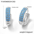 Turquoise Zircon Pave Latch Hoop Earrings Gold Steel Sizes view 6