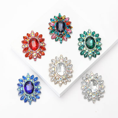 Oval Gem Floral Cluster Brooch isolated front view