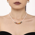 White Pearl Necklace Multicolor Natural Stone Gold Spacers view 1