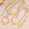 Gold Lemon Resin Charm Necklace Bracelet Anklet Pearl Set view 2