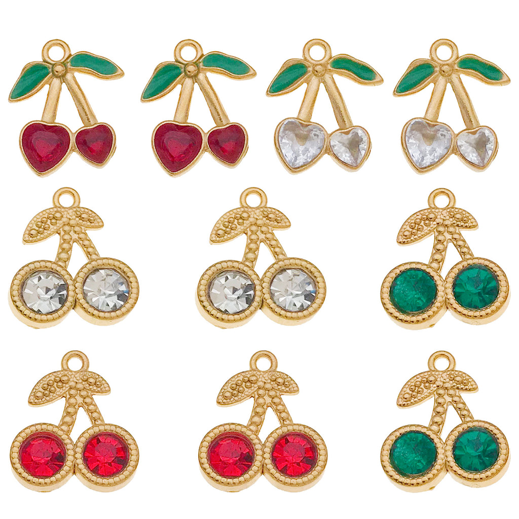 Stainless Steel Rhinestone Cherry Charm Pendant for DIY Necklace Bracelet Earrings
