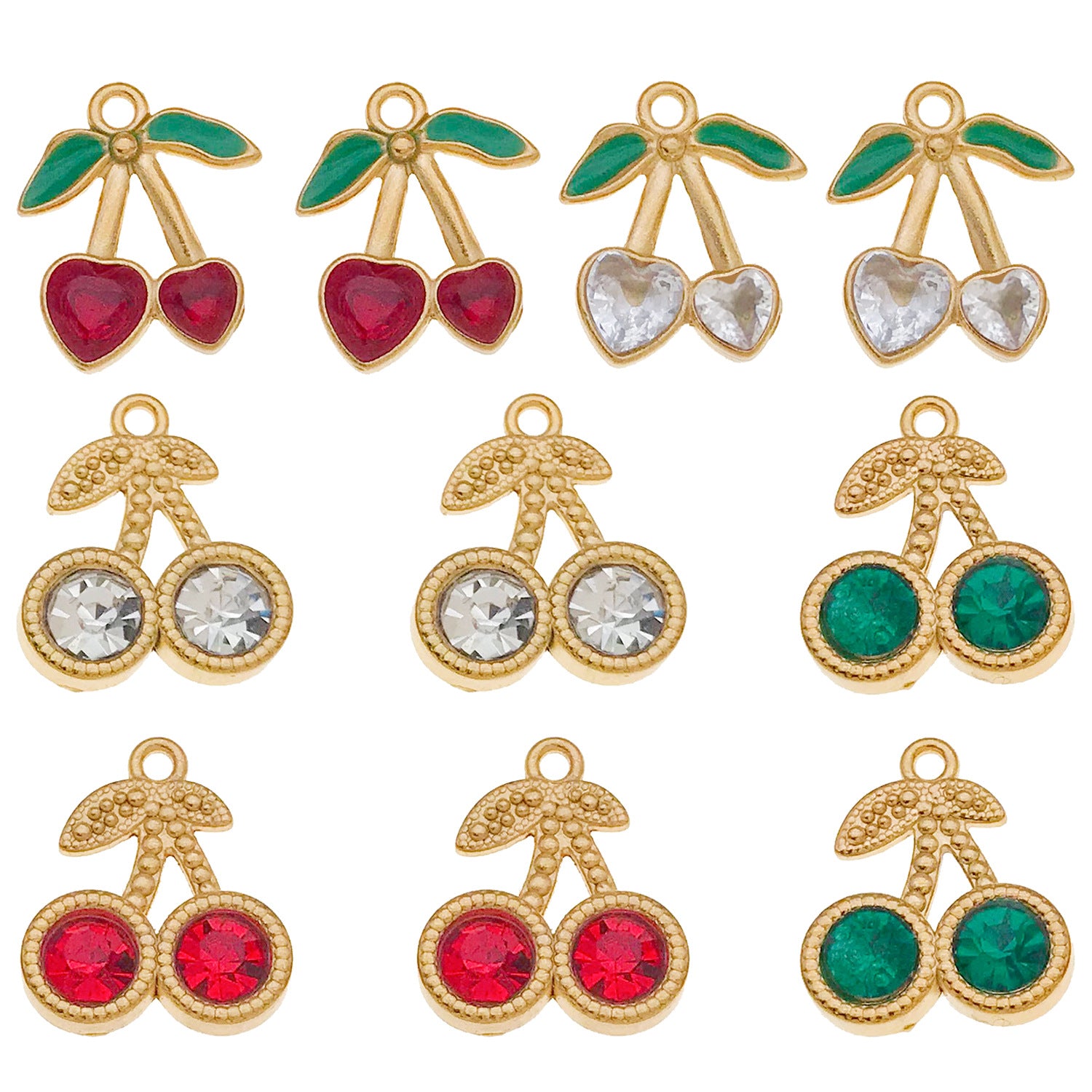 Stainless Steel Rhinestone Cherry Charm Pendant for DIY Necklace Bracelet Earrings