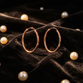 Rose Gold Diamond Cut Textured Thin Oval Hoop Earrings view 2