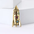 Enamel Rocket Metal Brooch in Red Antique Gold and Silver view 3