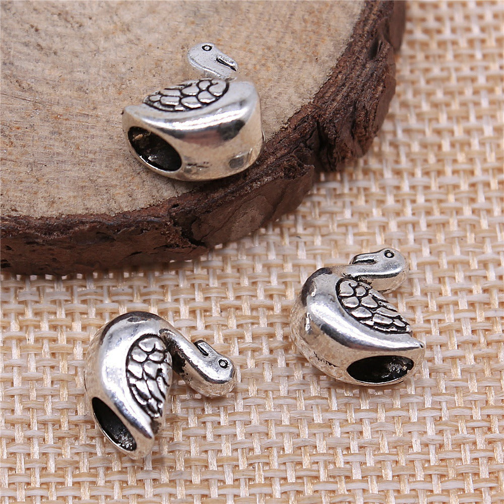 13x11x7mm 1.8g Antique Silver Zinc Alloy Swan Large Hole Beads for Bracelet Jewelry Making