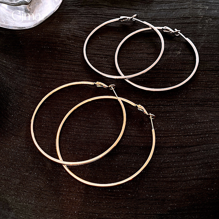 Slim Metal Round Hoop Earrings in Gold and Silver Tones