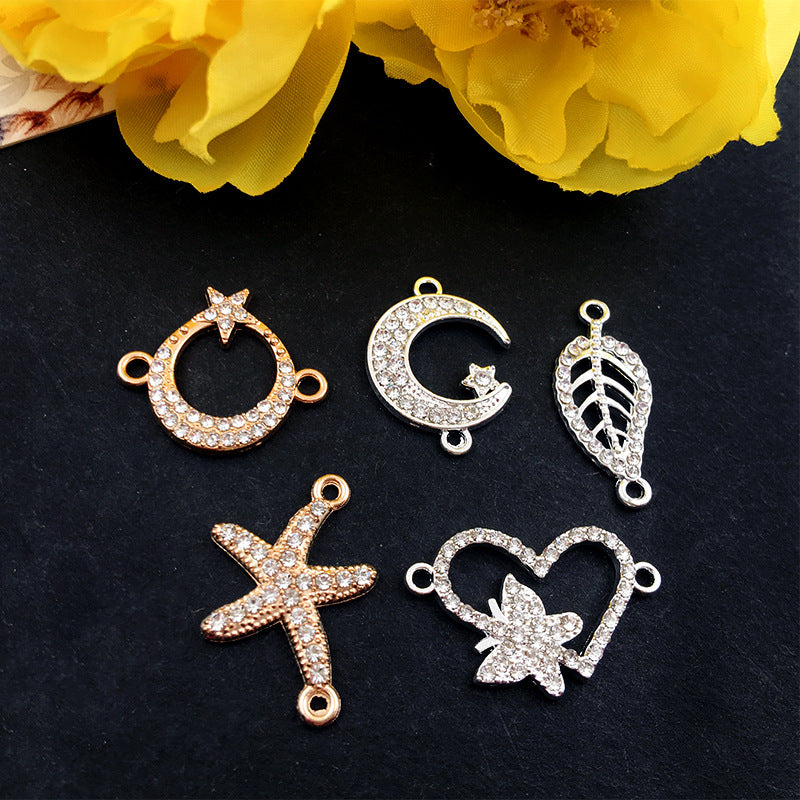 Rhinestone Zinc Alloy Crown Music Note Starfish Leaf Connector Charms for DIY Jewelry