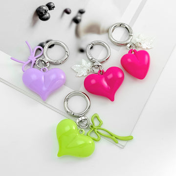 Glossy Resin Puffy Heart Keychain with Mini Charm Accent