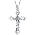 Silver Rose Thorn Cross Pendant Necklace Link Chain view 1