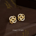 Gold Interlocked Rope Knot Pave Crystal Stud Earrings view 3