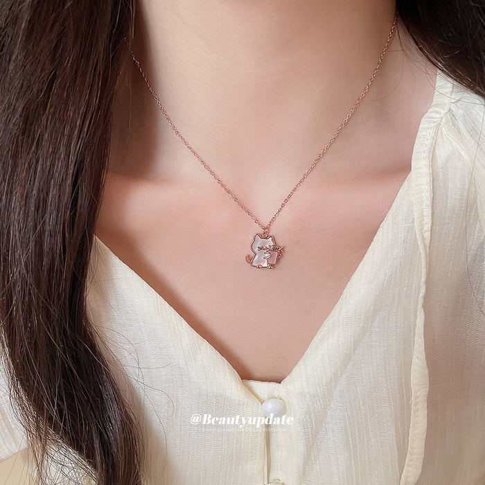 Rose Gold Tone Cat Pendant Necklace Chain Pendant Jewelry