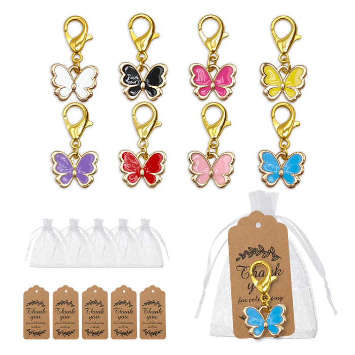Enamel Butterfly Keychain Gold Lobster Clasp Eight Colors
