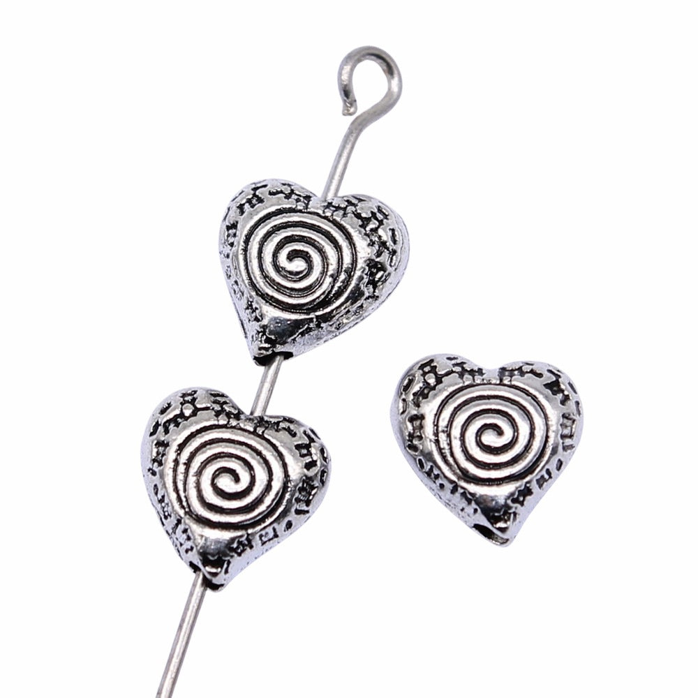 9x8mm 1.1g Antique Silver Zinc Alloy Heart Loose Metal Beads for Bracelet Necklace Jewelry Making