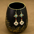 Colorful Palace Flower White Petal Long Hook Earrings view 1