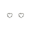Silver Tone Textured Segmented Open Heart Outline Stud Earrings view 5