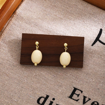 Cream Oval Bead Petite Drop and Dangle Stud Earrings