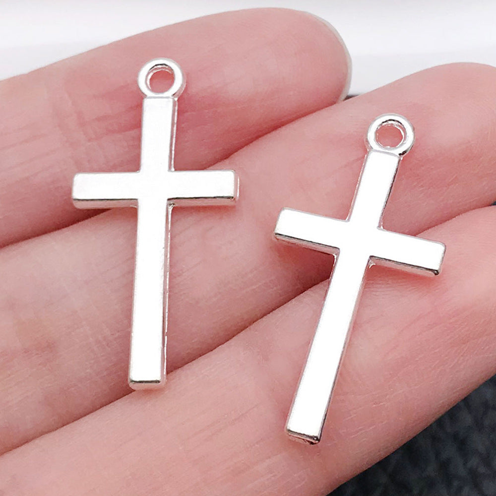 Bright Silver Zinc Alloy Cross Charm Pendant for DIY Necklace Keychain Jewelry Making