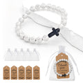 White Cross Bead Stretch Bracelet Black Cross Accent view 3