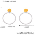 Large Hoop Drop Earrings With Round Disc Stud Tops view 6