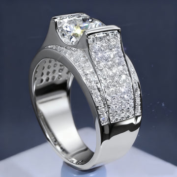 Silver-Tone Square Halo Ring with Split Pavé Shank