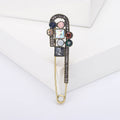 Safety Pin Brooch In Metal With Geometric Multicolor Stones And A Hanging Crystal Bar view 8