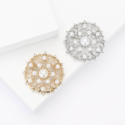 Gold and silver openwork pearl filigree round brooches together
