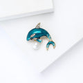 Blue Enamel Orca Brooch Pearl Rhinestones Gold Tone view 4