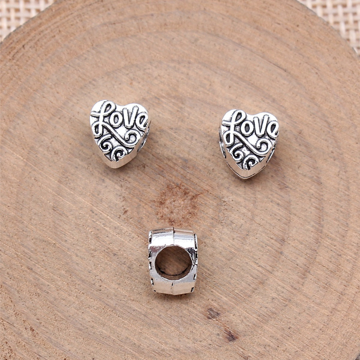 9x8mm 1.2g Antique Silver Zinc Alloy LOVE Heart Large Hole Beads for Bracelet DIY Jewelry Making