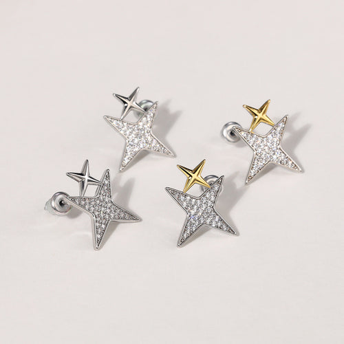 Front view of pavé star stud earrings