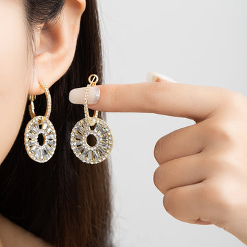 Crystal Look Open Round Medallion Huggie Dangle Earrings