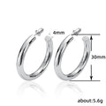 Silver Tone Rounded Hoop Stud Earrings with Polished Metal Finish view 5