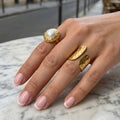 Gold Hammered Pearl Ring And Open Double Panel Ring view 2