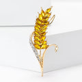 Yellow Crystal Wheat Stalk Brooch With Silver Tone Sweep view 2
