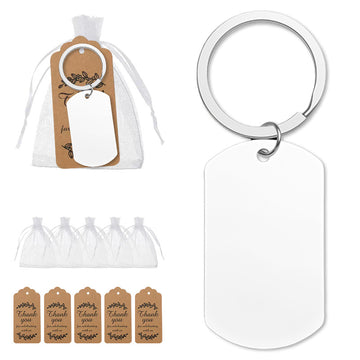 Blank Silver Metal Dog Tag Keychain Engravable Rectangle