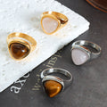 Triangle Cabochon Signet Ring Tiger Eye Pink Crystal view 3