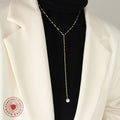 Y Lariat Necklace Faux Pearl Drop Satellite Bead Chain Metal view 3